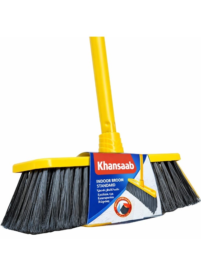 Khaansaab Standard Indoor Floor Broom with Stick, Yellow & Black, Perfect Corner Cleaning - Image 1